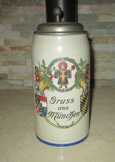 1 Liter Bierkrug München ( mit Münchner Kindl ) aus der Gründerzeit um 1900 !