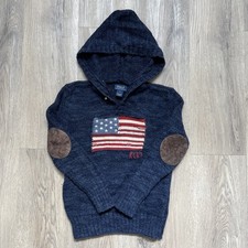 Polo Ralph Lauren Big US American USA Flag Knit Hooded Toggle Sweater Boys 7