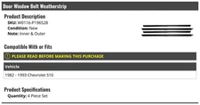 Inner and Outer Door Window Belt Weatherstrip 4 Piece Set