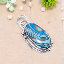 Rainbow Calsilica Gemstone Pendant, Solid 925 Sterling Silver Pendant Gift.