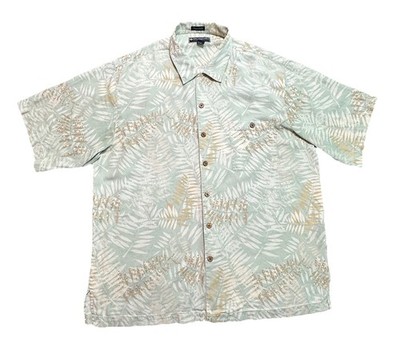 Weekender Men s XL Finest Silk Blend Hawaiian Shirt Light Green Palm Leaf Print