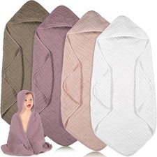 Peryiter 4 Pcs Muslin Hooded Baby Towels, 32x 32 Cotton Newborn Bath Towel