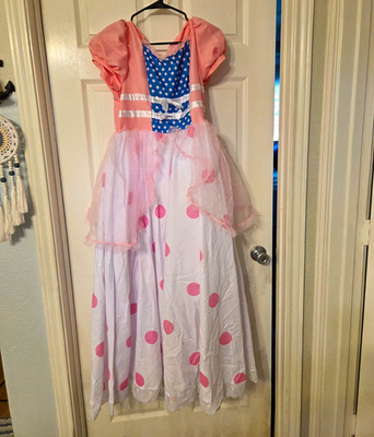 HalloweenCostumes.com Bo Peep Polka Dot Dress L Pink/White/Blue W/ Sheep&staff