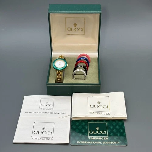 [Near MINT] Gucci Change Bezel 11/12.2 Quartz 6 Colors Gold White Women Watch
