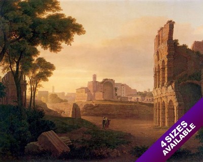 ANCIENT ROMAN FORUM RUINS AT SUNSET PAINTING ROME ITALY ART REAL CANVAS PRINT