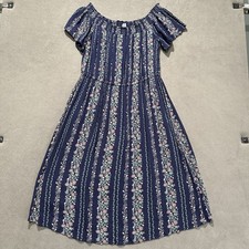 Old Navy Dress Womens L Blue Floral A-Line Smocked Off The Shoulder Cottagecore