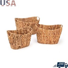 Wicker Storage Baskets Set of 3 Natural Hyacinth Bathroom Kitchen Organizer New