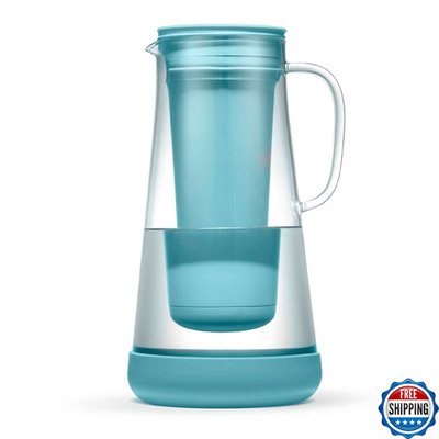 LifeStraw Home  Water Filter Pitcher, 7-Cup, Glass with Silicone Base, Juniper, 