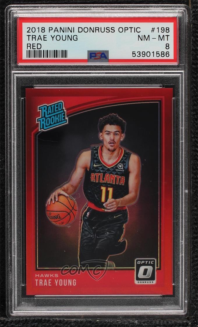 2018 Panini Donruss Optic Rated Rookie Red Prizm 70/99 Trae Young #198 PSA 8 3y6