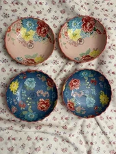 Pioneer woman fancy flourish blue and pink pasta salad bowl 4 PC Set