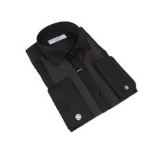 Men CEREMONIA Formal Cotton Shirt Wingtip Slim Fit Turkey ATD 15 Black Corded