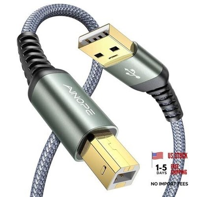Printer Cable,Nylon Braided USB 2.0 Printer Cord to Computer,Type 6.6FT Grey