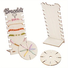 2sets Wood Square Round Bracelet Braiding Plate 2x3x0.1inch Wood Bracelet