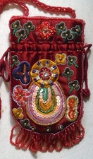 Vintage Small Ornate Beaded Shoulder Bag No Tag but India 3" x 5.5" M8332