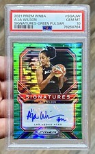 2021 Panini Prizm WNBA A'JA WILSON #4/25 Green Pulsar Signatures Auto PSA 10