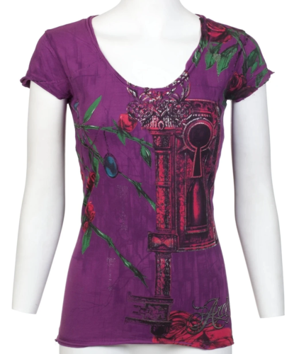 Archaic Affliction Women's T-Shirt Short Sleeve MY GIRL Tattoo Heart Biker - Picture 5 of 9