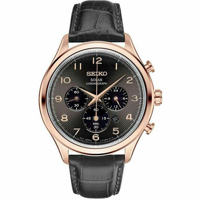 seiko solar chronograph black and gold