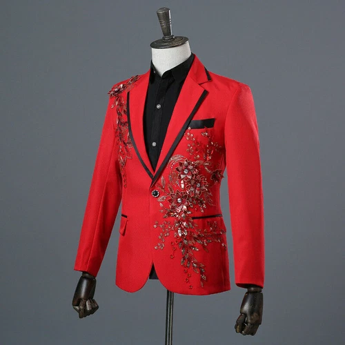Herren 3D Kristall Strass Blazer Jacke Hochzeit Stickerei Kleid Anzug Mäntel - Bild 5 von 44