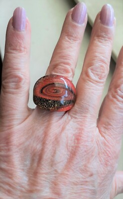 MURANO VENETIAN GLASS LAMPWORK RING GENUINE ITALIAN MURRINA -BLACK GOLD, RED NEW