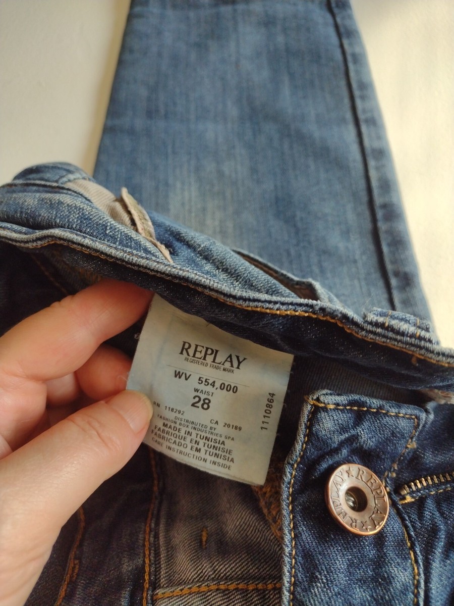 REPLAY W 28 WOMEN'S JEANS SLIM SKINNY DISTRESSED DARK BLUE STRETCH