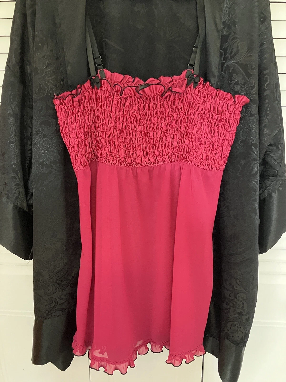 UNDERCOVER Abito da notte Victoria’s Secret nero kimono e bambola rosa caldo taglia Lg 12 14