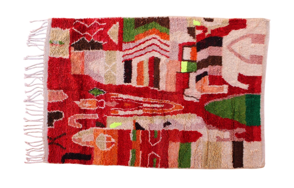 Alfombra marroquí hecha a mano 4x6, alfombra bereber colores, alfombra boho colorida, alfombra boujaad Foto 2 de 4