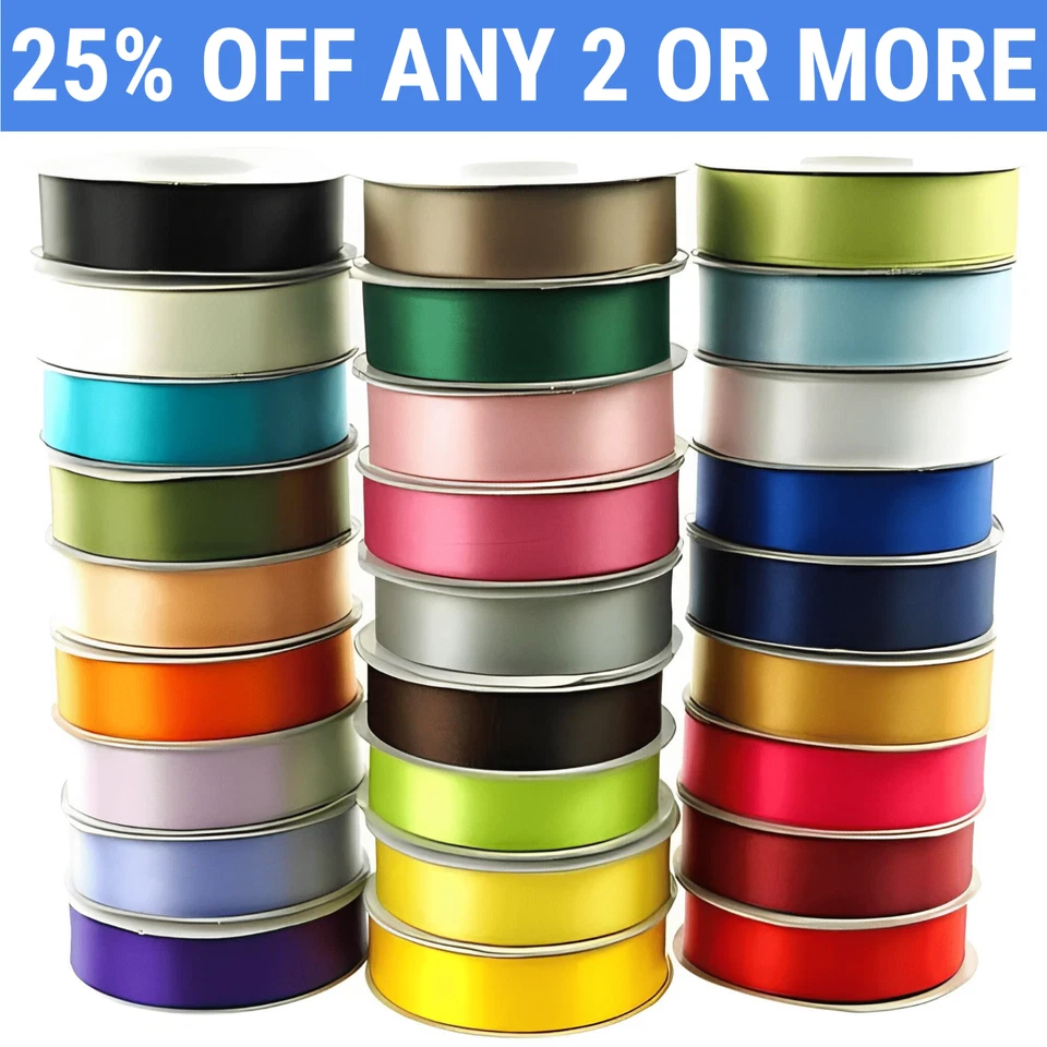 Satin Ribbon, DOUBLE Sided / Faced. 23 / 92 Metre Rolls - 3mm 6mm 10mm 15mm 25mm