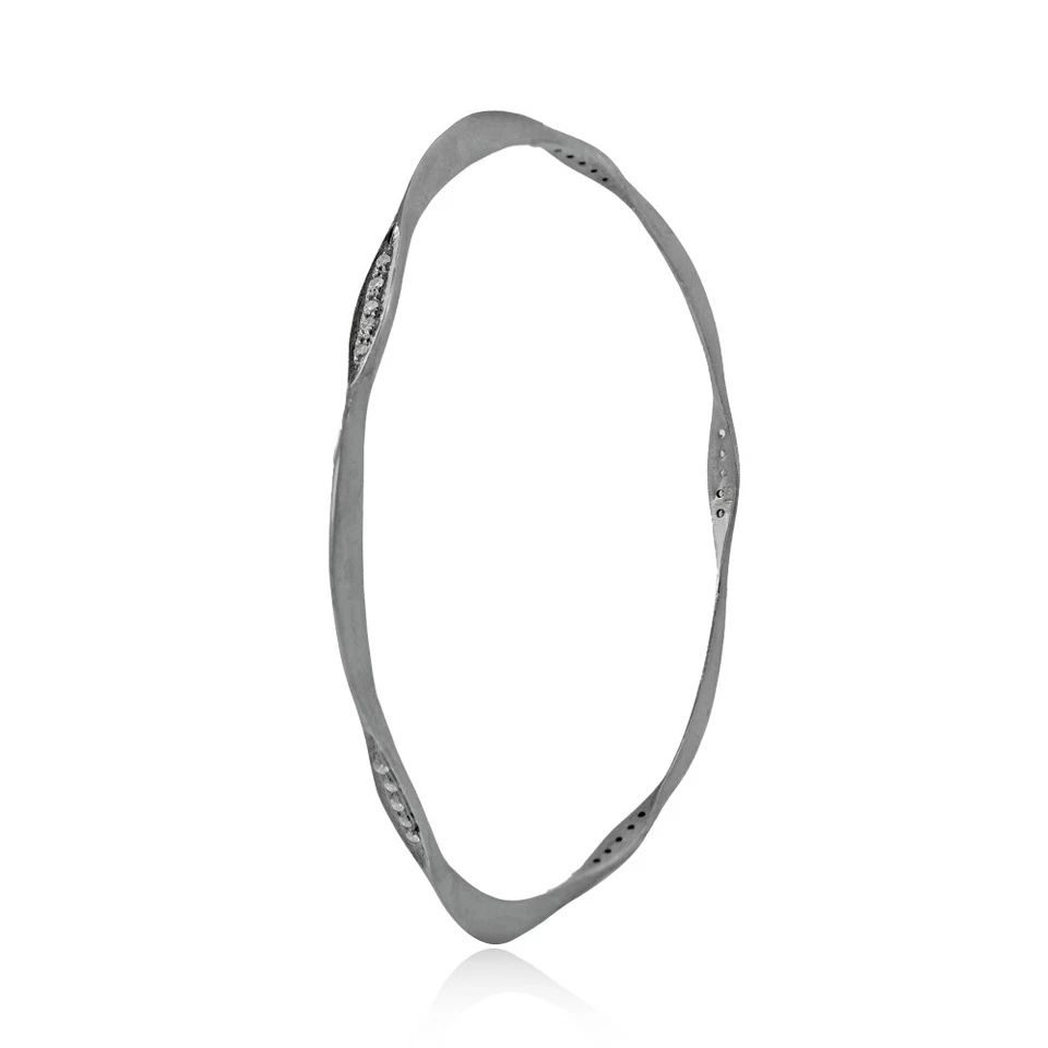 925 Sterling Silver Single Line Bangle Bracelet Pave Diamond Stacking Jewelry - Image 3 of 3