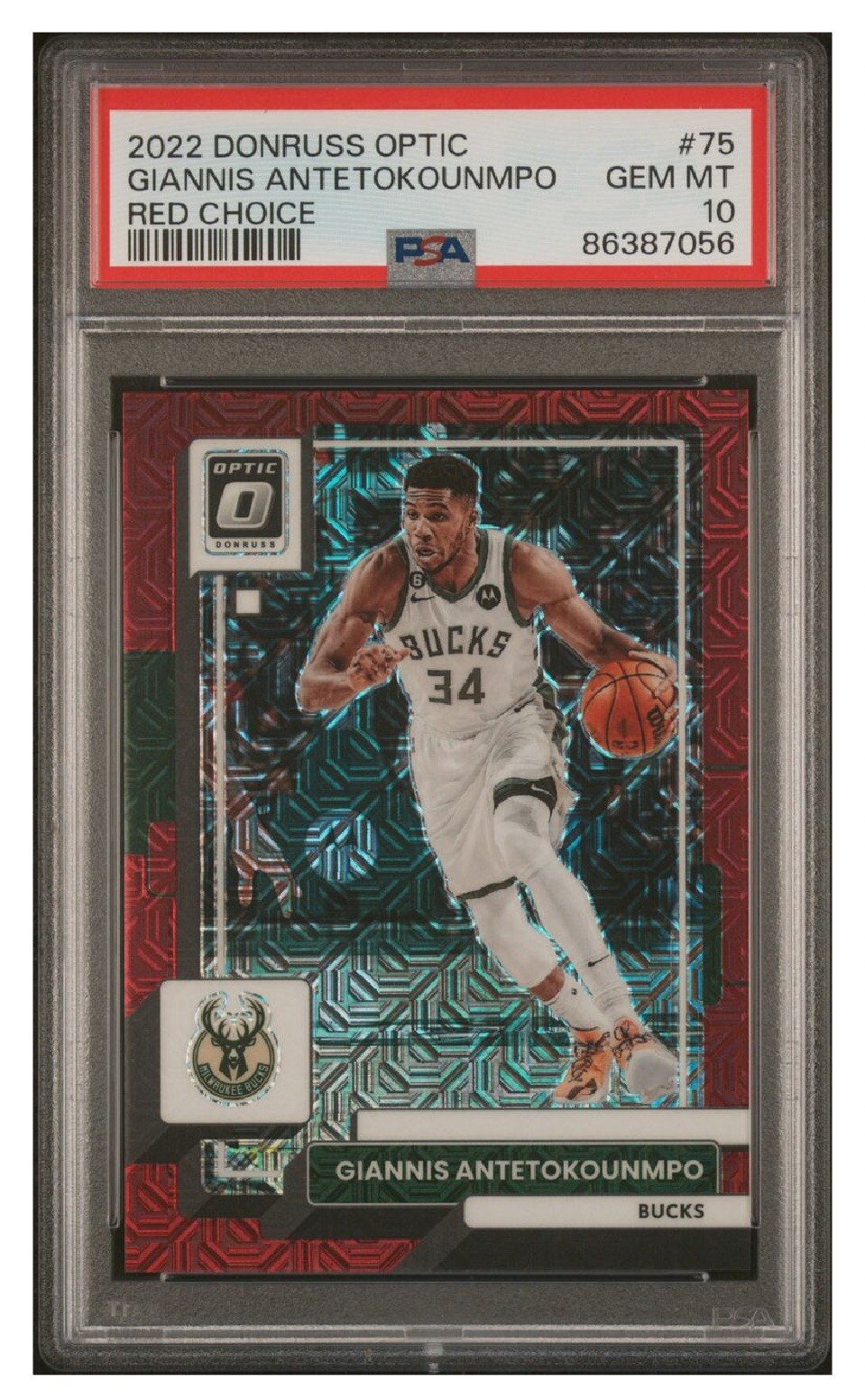 2022-23 Donruss Optic Giannis Antetokounmpo #75 Red Choice /88 Bucks PSA 10 🔥💎