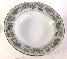 Vintage Noritake Silvine #5487 Flat Rim Soup Bowls Silver & Gold Leaves, Japan