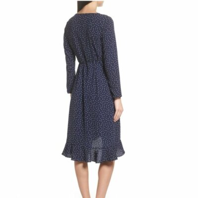 NWOT CHELSEA28 Printed Wrap Dress Navy Blue White Long Sleeve High