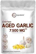Odorless Garlic 7500mg Per Servings, 300 Softgels | 2 Years Aged Garlic Extra...