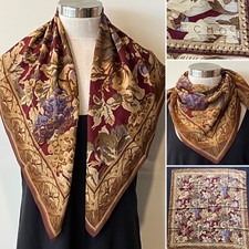 ECHO Silk Crepe de Chine Deep Red/Tan/Purple Fruit Trees Scarf 81cm x 81cm