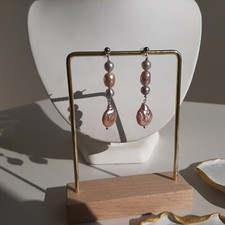 boucles d'oreilles clous en argent 925 plaqué or perles de culture rose grises