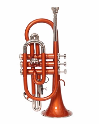 NEUJAHRSVERKAUF!!! BRANDNEU ORANGE NICKELOPTIK Bb FLACH 3 V KORNETT + SCHNELL...