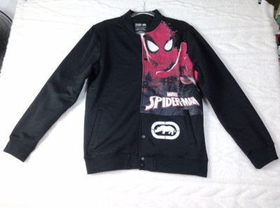 Ecko Marvel Spiderman Fleece Jacket Men's Size M Black Varsity Graphic Snaps