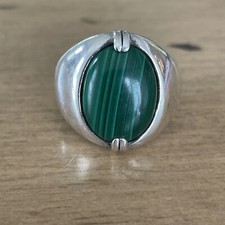 Sterling Silver 925 Green Malachite Solitaire Ring Sz 9.75