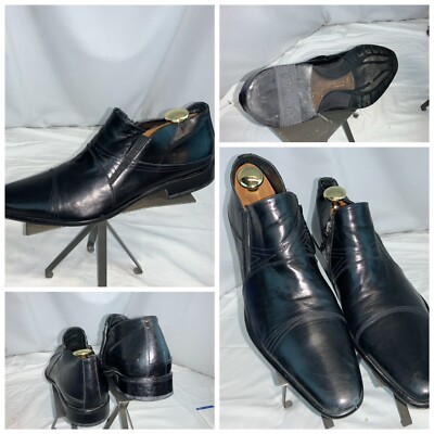 Dino Bigioni Ankle Boots Sz 8 Men Black Leather Italy Zip Side YGI D0S-49