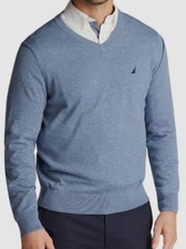  98 Nautica Men's Blue Long-Sleeve Pullover V-Neck Navtech Sweater XL REPAIRED 