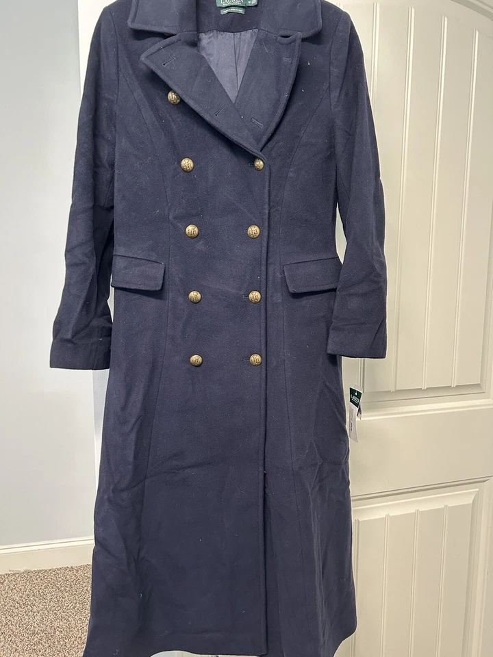 Maxi Abrigo Militar Lauren Ralph Lauren Para Mujer Doble Pecho Azul Regal Talla 12