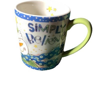 SIMPLY BELIEVE Lang Coffee Mug Art Deco Cup Snowman Blue Green artsy stars