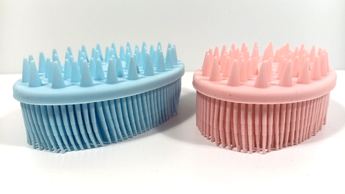 Bath Brush Scalp Massager Silicone Bristles Body Scrubber Set of 2 Pink Blue - Picture 5 of 9