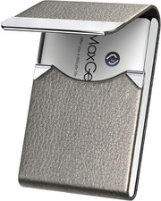 Business Card Holder, Slim PU Leather  Stainless Steel Business Card Case for M