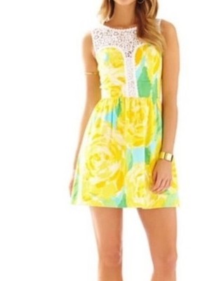Lilly Pulitzer Dress Preppy First Impression Reagan Sun Glow Yellow White Lace-6