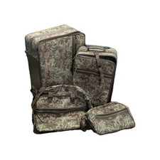 Vtg Jaguar 4 Piece Floral Tapestry Luggage Set Rolling Suitcase Duffel Weekender