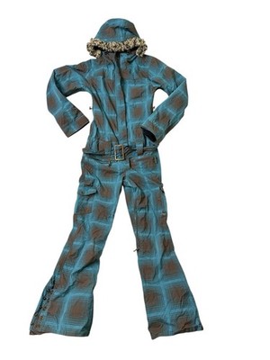 Roxy Womens Utility 5000 Snow Suit One Piece Blue Brown Plaid Ski Snowboard M