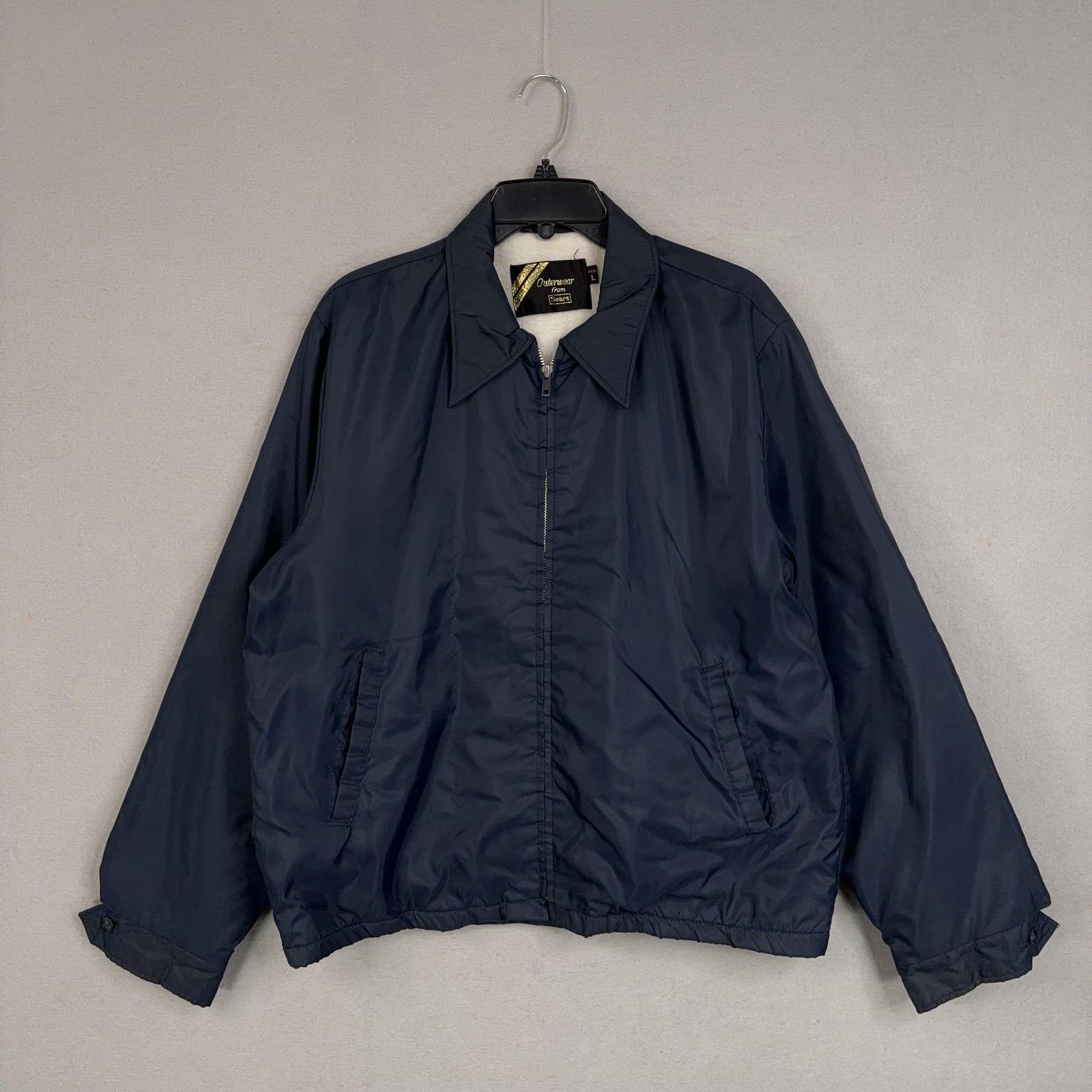 Vintage Sears Jacket Mens Large Blue Fleece Lined Bomber Windbreaker 70s 80s