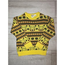 Pok mon Pikachu Yellow Fair Isle Holiday Knit Sweater Size SM / Youth Small