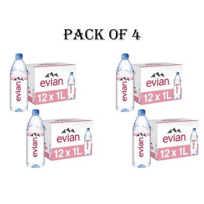 4 Pack Evian Natural Spring Water, 1 L bottle, 12 pack