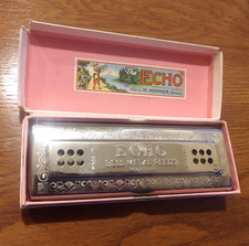 Vintage M Hohner The Echo Harp Bell Metal Reeds 2 Sided Key Made In Germany Box